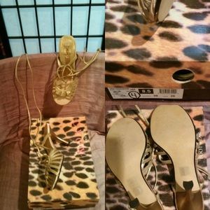 XOXO Gold Leather Sandals size 8.5 lace up ankle